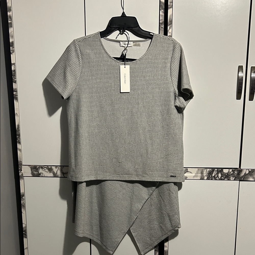 Calvin Klein Gray Striped Skirt Set